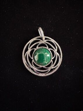 Milor Malachite Cabochon Pendant Necklace In Stainless Steel Setting- No Chain
